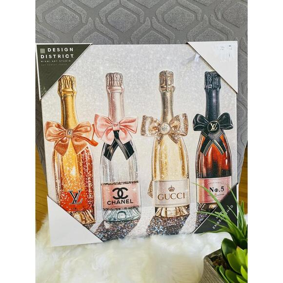 Design District Canvas Wall Art Featuring Luxury Sparkel Champagne Bottles - Picture 1 of 4